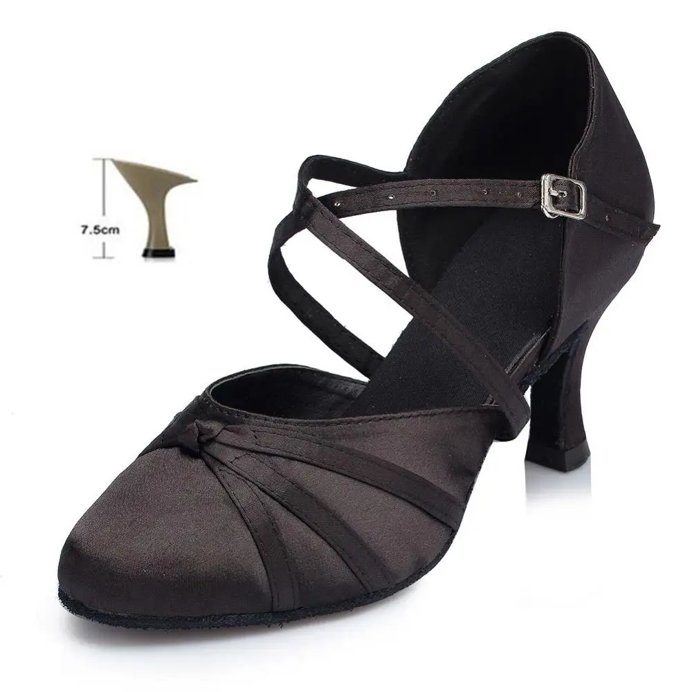 Обувь для латинских танцев для женщин и девушек, Женская Обувь для бальных танцев, Танго, сальсы, танцевальная обувь, профессиональная новинка, высокий каблук,, горячая распродажа - Цвет: Black7     7.5cm