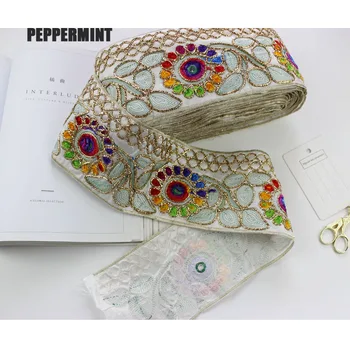 

1yard 11cm Ethnic Gold Thread Trim Sequins Webbing Ribbon Clothing Decorative Embroidered Lace Trims DIY Sewing Accessories