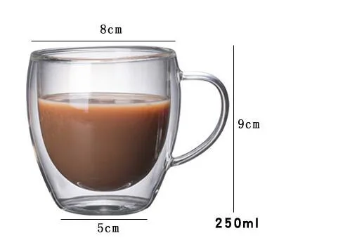 A 250ML Стеклянная чайная чашка с двойными стенками и ручкой, чашки для напитков с изоляцией, двойные кофейные кружки, креативный подарок, посуда для напитков, молоко - Цвет: A 250ML