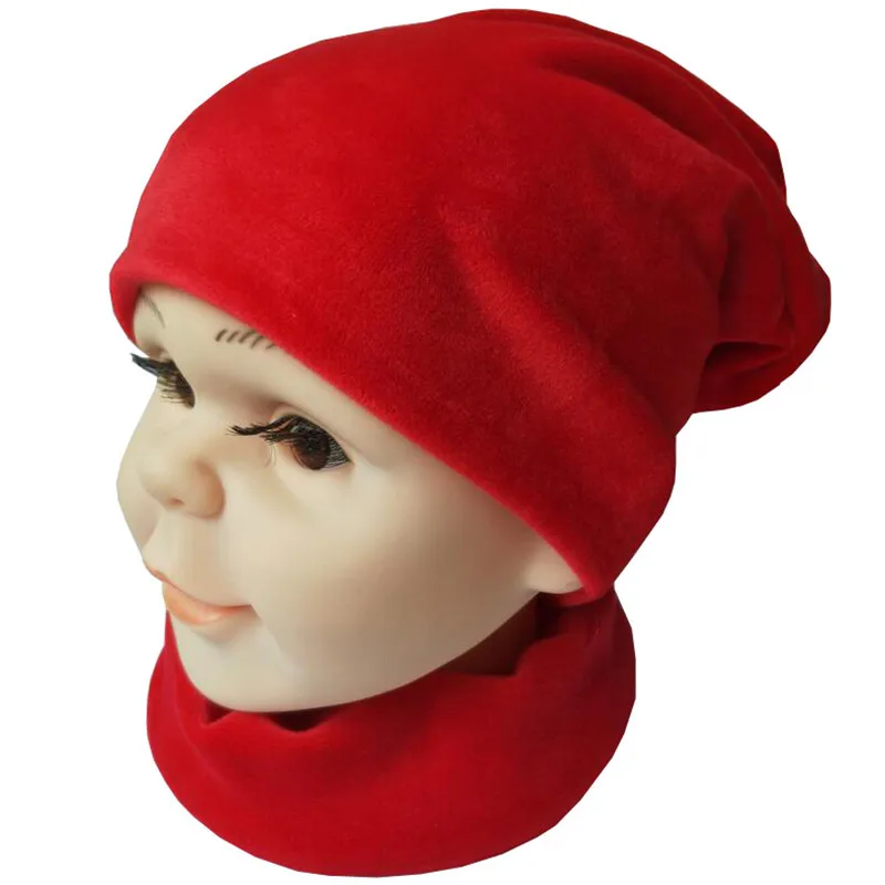 Red baby hats set Новая детская шапка для девочек и мальчиков, модная, чистая, гладкая, теплая, зимняя, детская шапка с шарфом, от 0 до 4 лет, детские шапки, кепки для девочек и мальчиков, шапочка - Цвет: Red baby hats set