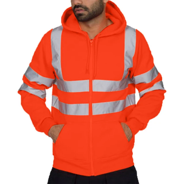 VICABO Men Stripe Patchwork Hooded  Jacket Ski Hoodies Reflective Visibility Workwear Coat Color Block 4