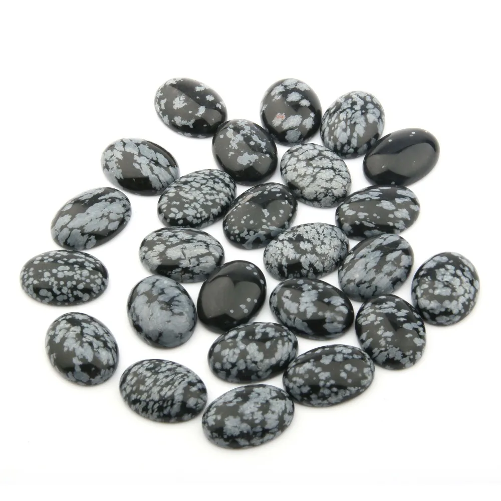 

10pcs Natural Stone Beads for Jewelry Making Oval Shape Snowflow Stone Cabochon No Hole Beads DIY for Necklace Accessories