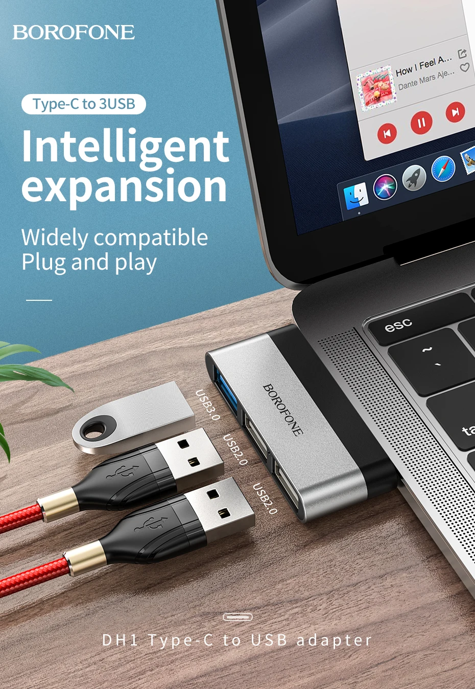Station para Macbook Air tipo c Hub para Ipad Borofone-dock Huawei Matepad Pro Usb 3.0 1 High Quality Computador e Escritório