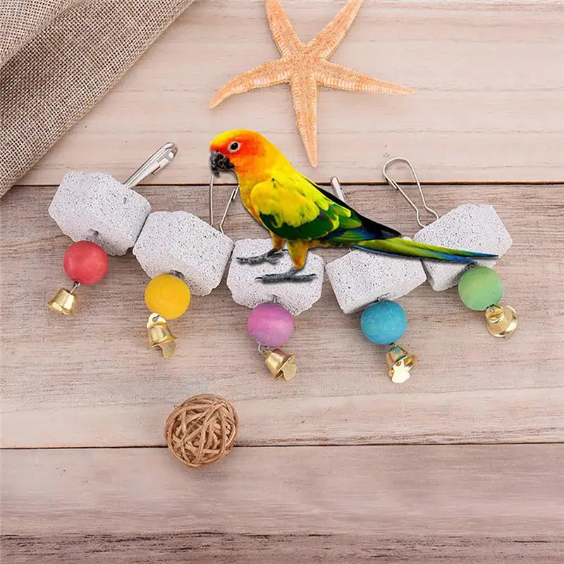 Loro de colores al azar, juguete para morder de piedra, diseño de flor, juguete de mascar para aves, Animal PEQUEÑO, juguete de entrenamiento para mascotas