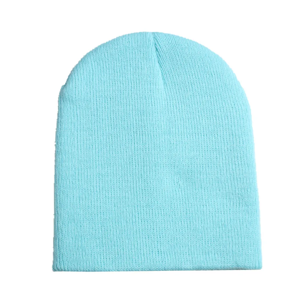 Осенне-зимняя однотонная вязаная шапка для малышей, детский капор Enfant Beanie, теплая шапка с защитой ушей для новорожденных, аксессуары E08 - Цвет: Light blue
