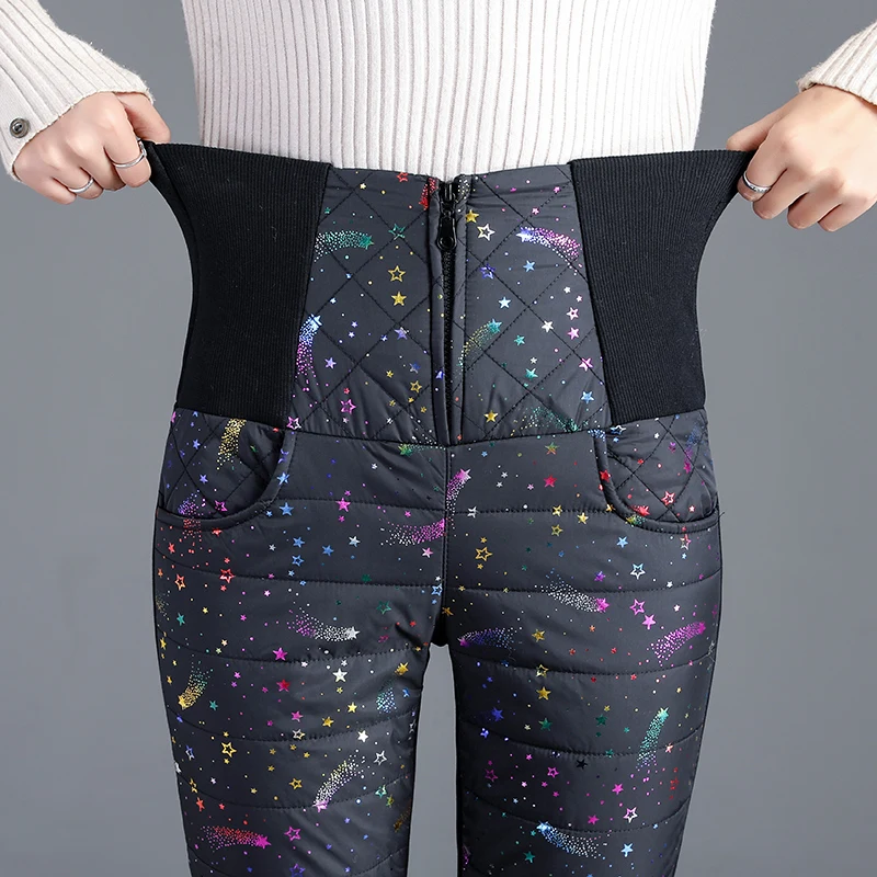 

New Winter Fashion Woman Pants Plus Size Elastic 2019 New Painted Prints Pockets Causal High Waist Warm Ladies Skinny Trousers