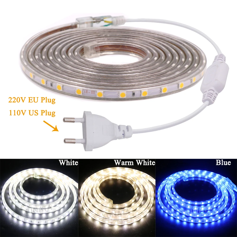 Светодиодная гибкая Водонепроницаемая лента SMD5050 60 светодиодов/м 110 В 220