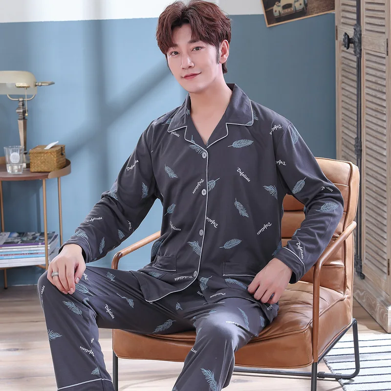 

Plus Size 5XL Cotton Print Pajamas Sets for Men Autumn Winter Long Sleeve Pyjama Sleepwear Suit Male Homewear Loungewear Clothes