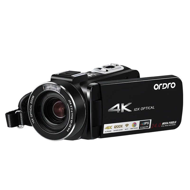 ORDRO 4K видеокамера 10X оптический зум видеокамера WiFi 3,1 ''ips экран с микрофоном широкоугольный объектив
