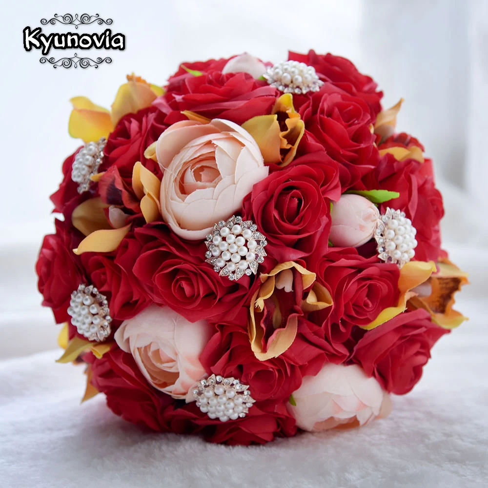 Kyunovia Wedding Silk Flower Bouquet Red Roses Bride Bouquet Buque De Casamento Wedding Centerpiece Flower Bridal Bouquet Gc28 Wedding Bouquets Aliexpress