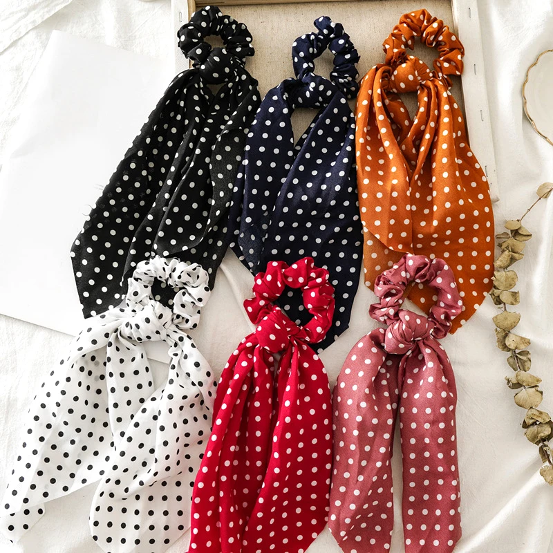 

Dot Point Printed Streamers Bowknot Scrunchies Elastic Hair Bands Hair Ties Rope Sweet Women Hair Accessories Girls Headwear