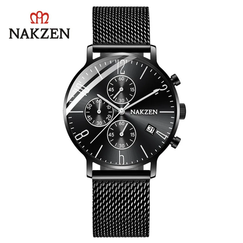 

Nakzen Brand Genuine Product Simple Casual MEN'S Watch True Eye Six-pin Calendar Waterproof Steel Net Belt Ss5056g