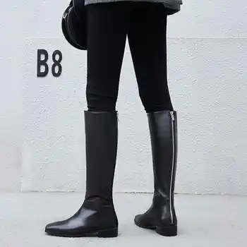 

Luxury brand riding boots women new winter shoes genuine leather thick handsome long boots square toe keep warm knee-high boots