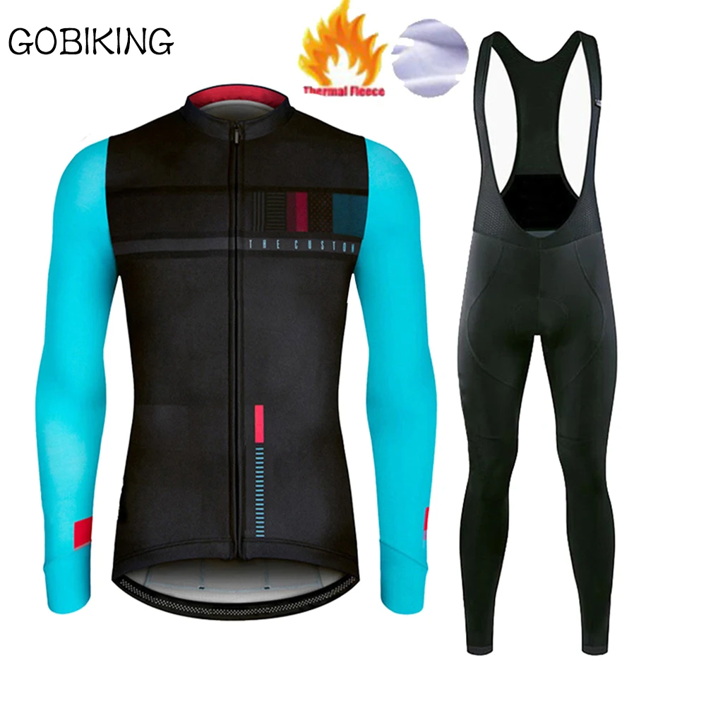 Новинка Gobiking, гоночная термо флисовая футболка с длинным рукавом для велоспорта, Мужская велосипедная майка, шорты для велоспорта, Джерси, completo ciclismo invernal - Цвет: fleece set 7