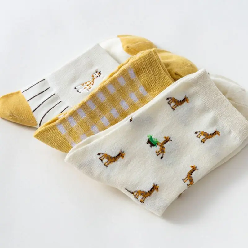 3 пар/уп. Мягкие хлопковые носки с вышивкой в виде жирафа из мультфильма короткие женские носки для повседневной носки