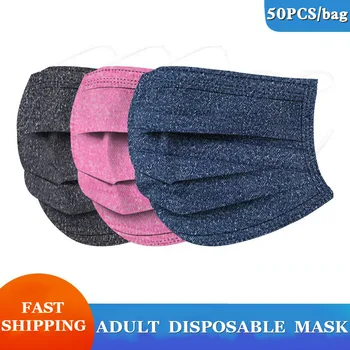 

50PCS Adult Disposable Face Mask Fashion Cowboy Printing Mouth Masks Three Layer with Meltblown Cloth Anti Dust Mask Earloop