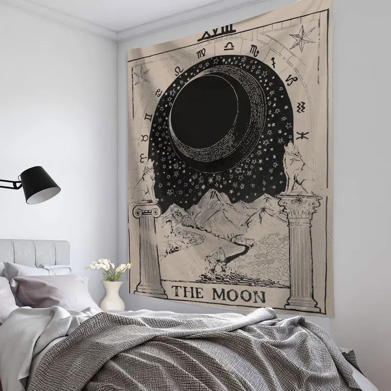 Tapiz de Mandala con tarjeta de Tarot, colgante de pared de astrología, adivinación, brujería, decoración de habitación, colcha, cubierta de sol, Luna, decoración de pared
