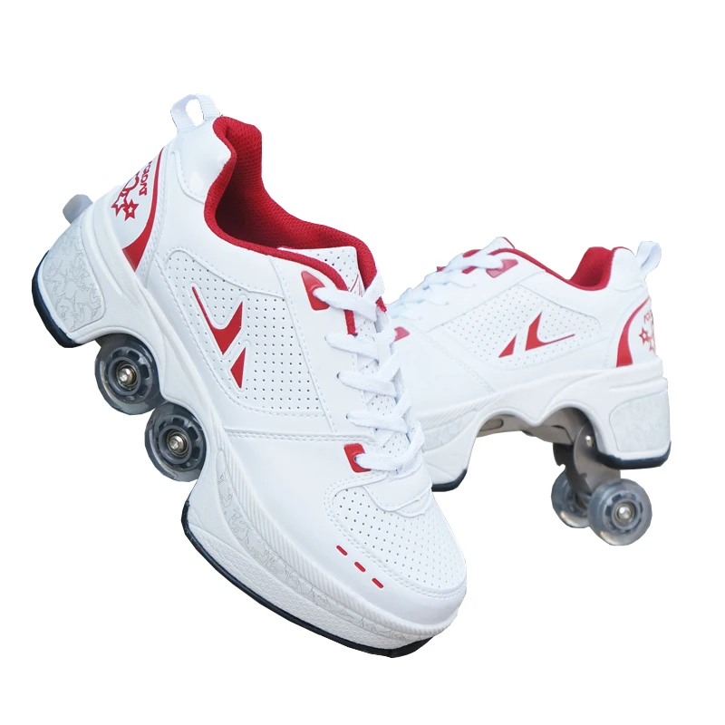 Zapatos calientes zapatos casuales zapatillas de deporte Walk patines deformar fugitivo de cuatro ruedas patines para adultos hombres mujeres Unisex Niño