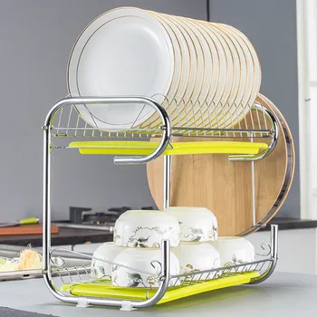 

New C-Shaped Dish Rack Set 2/3-Tier Chrome Stainless Plate Dish Cutlery Cup Rack With Tray Steel Drain Bowl Rack Kitchen Shelf