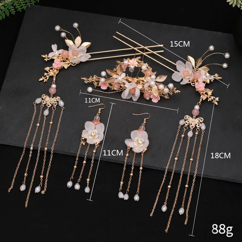 Bridal Headwear Ancient Hanfu Hair Sticks Tassel Step Shake Flower Hairpin Haircomb Set Girl Gift Chinese Wedding