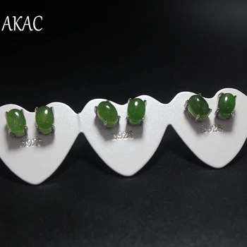 

Free shipping AKAC approx5*7mm natural green jadeite jade stud earrings for women earrings with simple classical design
