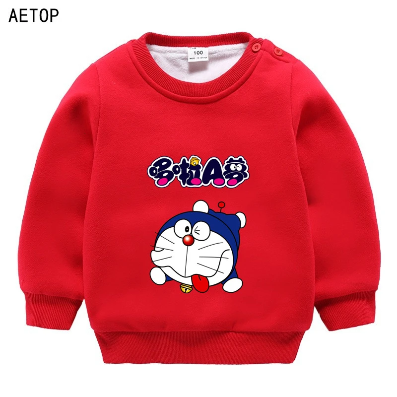 Doraemon/ ; зимняя бархатная толстовка; Забавные милые детские топы с круглым вырезом для мальчиков и девочек; детские топы с героями мультфильмов - Цвет: as picture