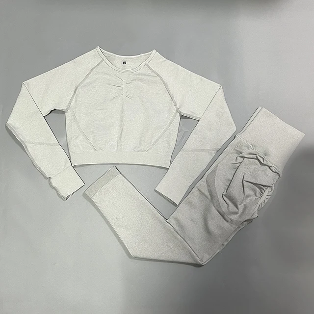 Seamless Women Yoga Set High Waist Yoga Pants Gym Clothing Women Sportswear Sport Shorts Sports T-shirt Workout Gym Set 2Pcs Set Lightgray