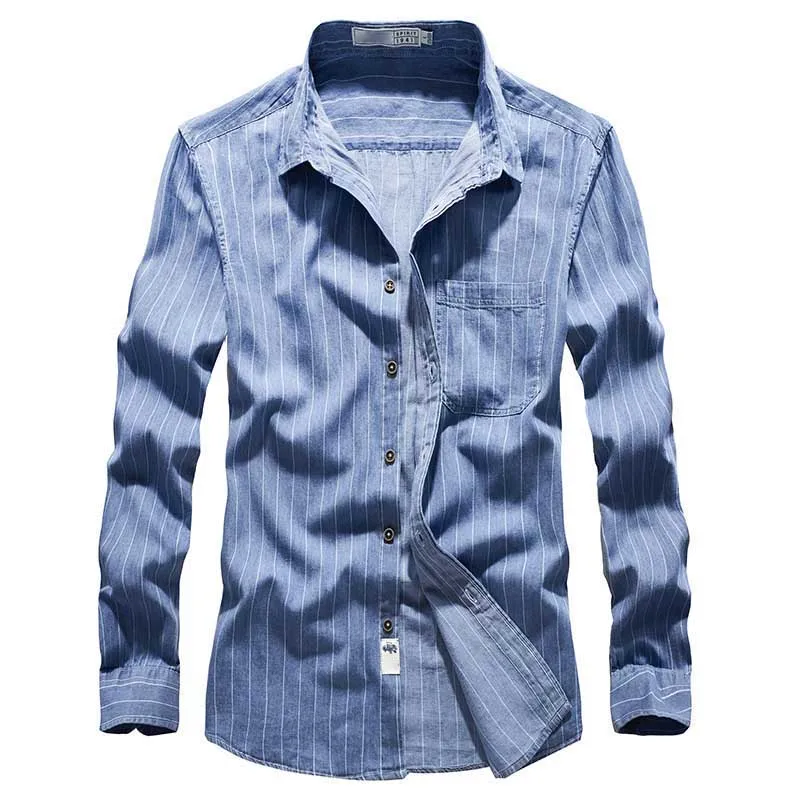 Light Blue Синяя полосатая рубашка для весны и осени, Мужская умная Повседневная Деловая офисная рубашка, хлопковая рубашка с длинным рукавом, модная мужская одежда - Цвет: Light Blue