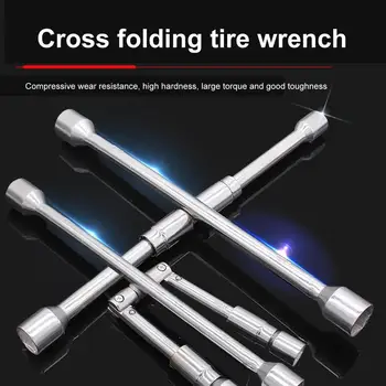

17/19/21/23mm 4 Way Car Repair Wheel Lug Nut Socket Cross Wrench Spanner Hand Tool Folding Wrench Remover Mounting Spanner