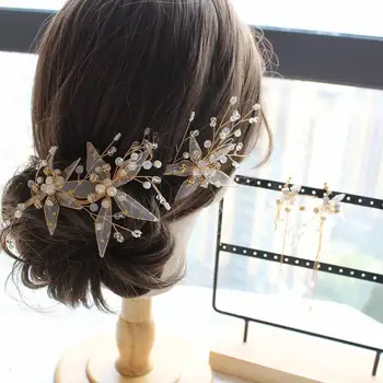 

Bride's new wedding headdress sweet beaded flowers hair ornaments Mori beautiful earrings set wedding hair accessories