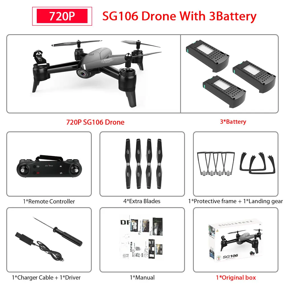 720P Black SG106 3B SG106 WiFi FPV Радиоуправляемый Дрон с 720P или 1080P или 4K HD двойной камерой оптический поток воздушный видео Радиоуправляемый квадрокоптер для игрушек Детский Радиоуправляемый Дрон - Цвет: 720P Black SG106 3B