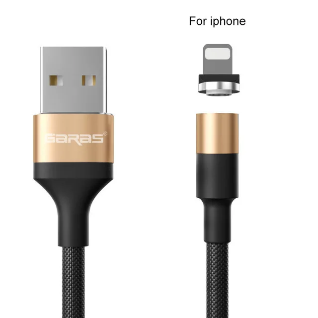 GARAS Magnetic USB Cable Adroid  Micro USB&Type C 3A Fast Charging Charger Data Cable QC3.0 Quick Charge Magnet Charger Cable gold for iphone