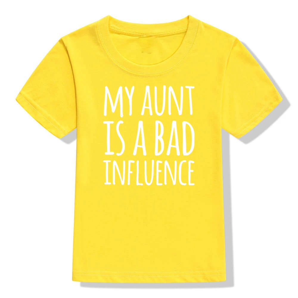 Летняя Детская футболка с надписью «My Aunt Is A Bad Influence» забавные детские футболки с надписями, мальчики девочки футболки топы, модная одежда для малышей - Цвет: 41U2-KSTYE-