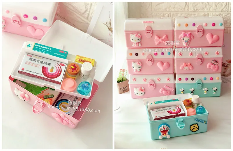 Hello kitty Пластиковый Контейнер Для Хранения Подарочная игрушка коробка для ювелирных изделий ящик для косметики Настольный органайзер для таблеток