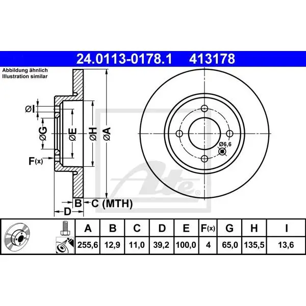 Диск тормозной передний VW Golf/Passat/Variant 1.6-1.9D 88 ATE 2