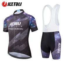 

JLETOLI Summer Cycling Jersey Set Men Mtb Bike Short Sleeve Kits 9D Gel Pad Road Bicycle Bib Shorts Breathable Sports Clothing