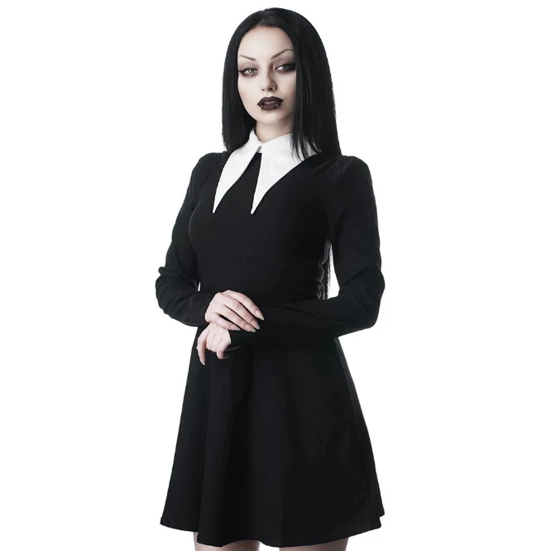 Kopen Imily Bela Gothic Turn Down Kraag Mini Jurk Vrouwen Sexy Vintage Lange Mouwen Rijk A lijn Jurken Herfst Femme Casual vestidos