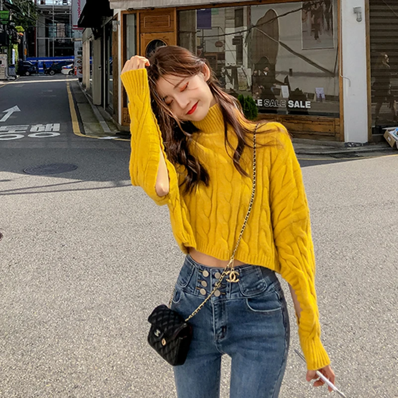 Большой размер, зимний женский свитер с высоким воротом, женские вязаные свитера, свободные пуловеры, теплый осенний зимний женский свитер
