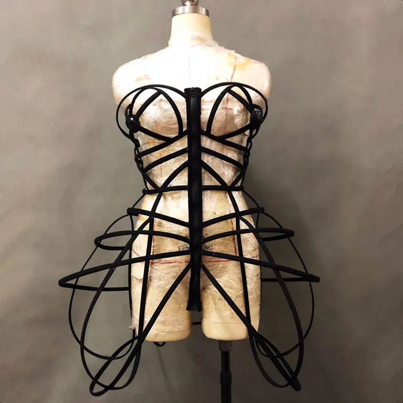 Sexy Black Hollow Out Armor Fish Bone Dress Space Warrior Performance Costume Nightclub DJ Singer Dancer Novelty DS Stage Wear |
