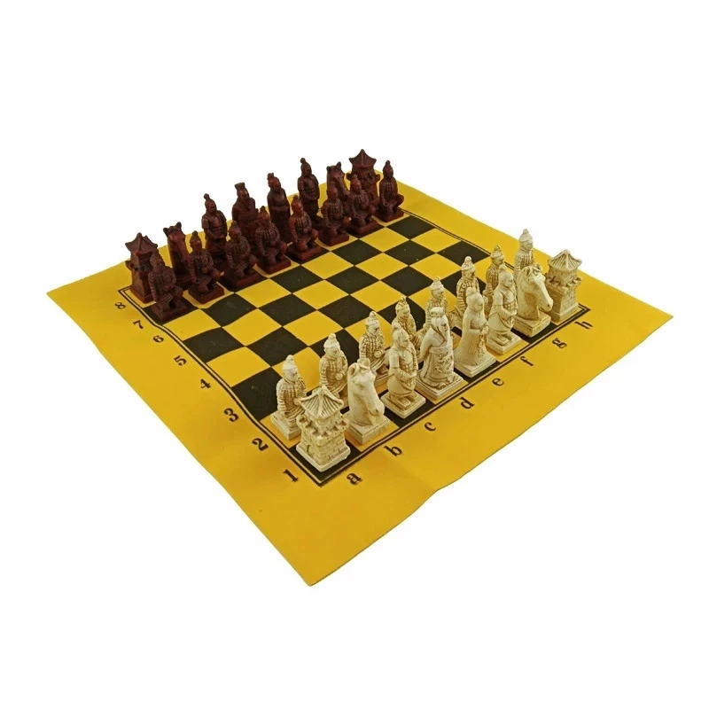New Chess Games Set Table Synthetic Leather Chessboard Resin Pieces China Terracotta Warriors Modeling | Спорт и развлечения