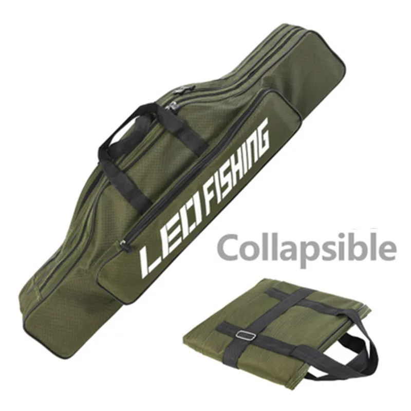 80cm Double Layer Canvas Fishing Bag Outdoor Collapsible Portable Fishing Rod Carrier Fishing Pole Tools Reel Gear Storage Case (1)