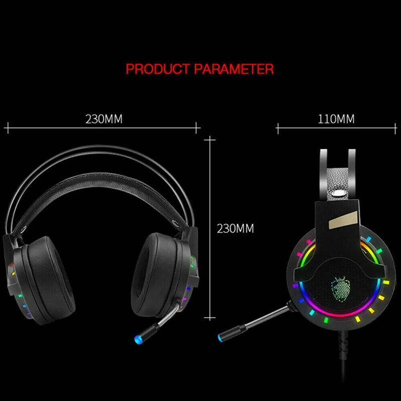 Pohiks 1pc Professional E sports Wired Gaming Headset RGB Backlight Surround Sound Stereo Headphones For PC Laptop Computer