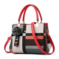Elegant Designer PU Leather Crossbody Tote with Hairball Accent - 28x15x20cm (Red)