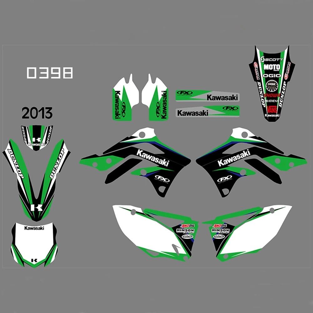 

For KAWASAKI KXF450 2013 Graphics Decals Stickers Custom Number Name 3M Full Motorcycle Backgrounds Stickers Accessories