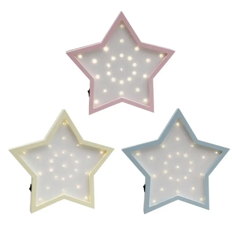 

Wooden Star Night Light Candy Color Sweet Bedside Lamp Home Decor Kids Toy Gift