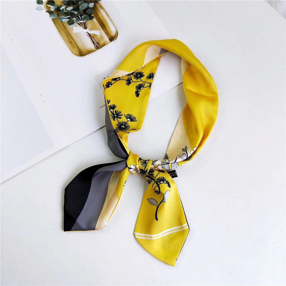 

Fashion Leaves Floral Print Bag Scarf Skinny Silk Scarf For Women Head Scarf Long Handle Bag Scarves & Wraps