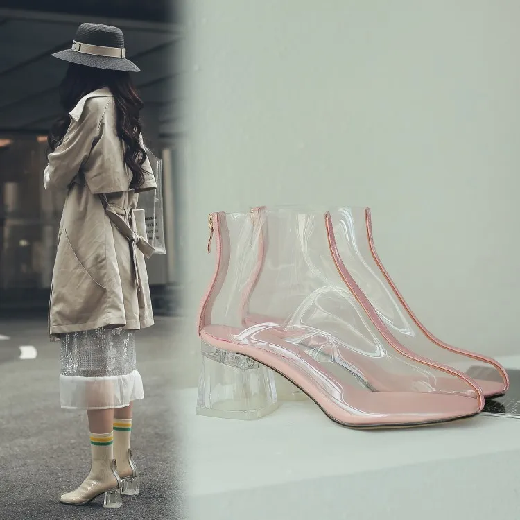 

Full Transparent Crystal Coarse With Short Boots High With Socks Boots Silver Colour Women's Shoes Boot Boots Tide