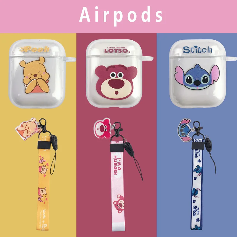 Милый чехол для наушников для AirPods История игрушек мультфильма Стич пух лотсо Беспроводная Крышка для наушников Анти-шок для AirPods 2 аксессуары