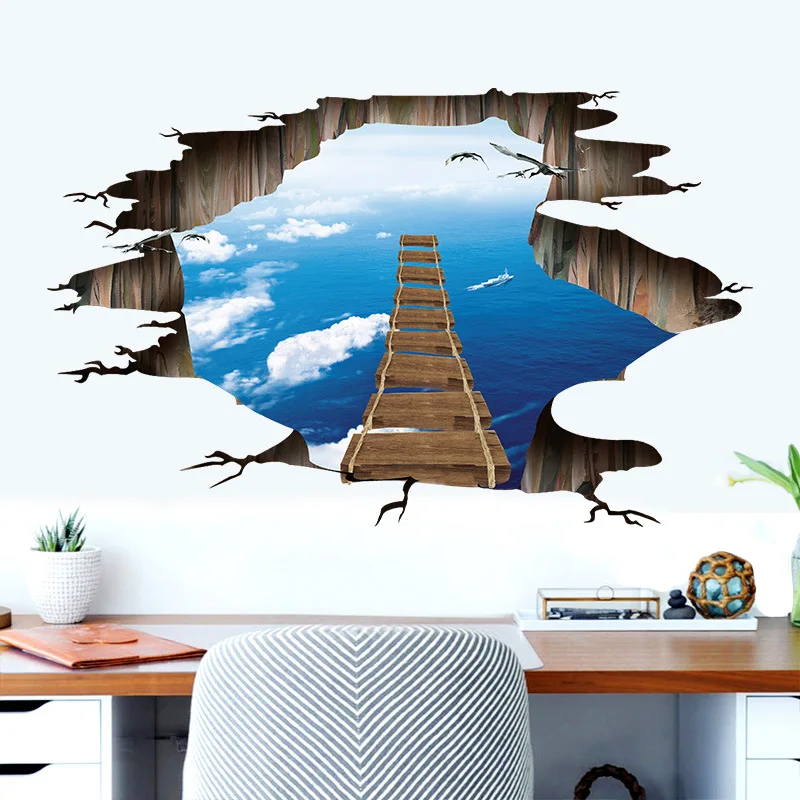 3D broken wall cosmic Ladder wall stickers home decor living room bedroom floor decals mural Removable decorative material