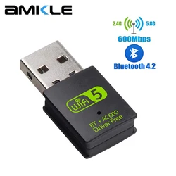 AMKLE – Carte réseau avec adaptateur USB, clé 600 Mbps, Wifi double bande, Bluetooth BT gratuit, LAN Ethernet 